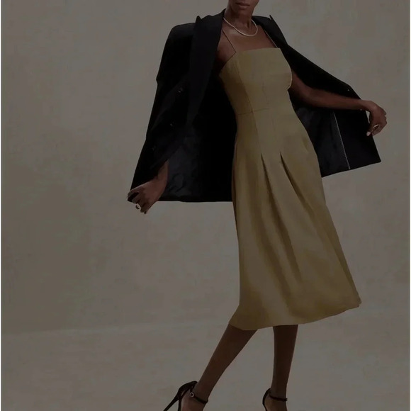 Banana Republic factory SLUB SATIN PLEATED MIDI DRESS - Picture 2 of 8